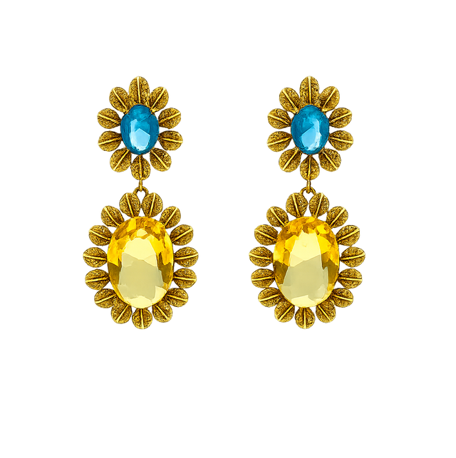 Stunning Yellow Blue Crystal Earring