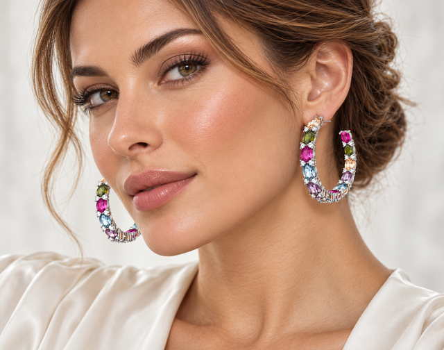 Multicolor Stone Hoop Earrings