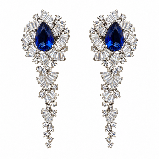 Blue drop pendant earrings