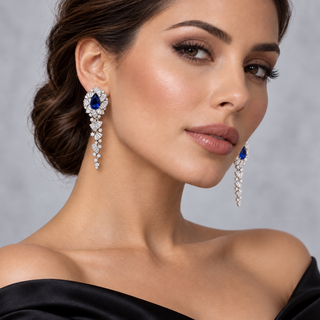 Blue drop pendant earrings