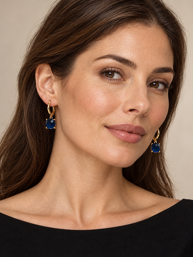 Blue stone earring with a hook