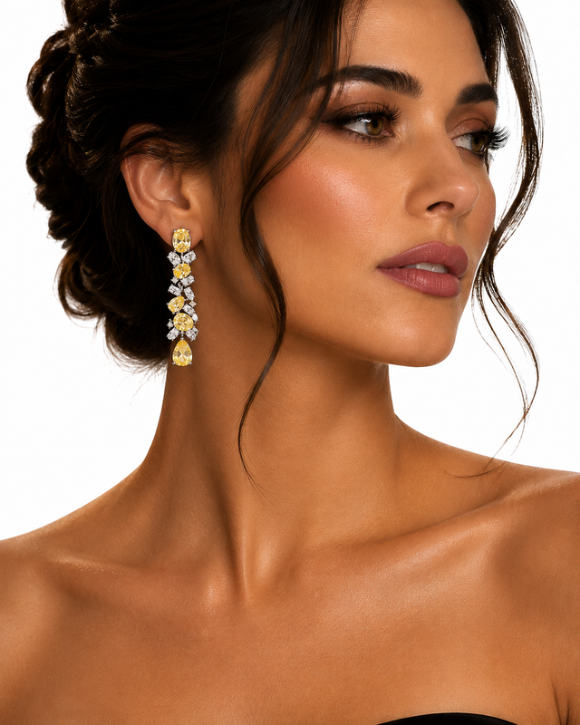 Sterling Silver and Yellow Zirconia Drop Earrings