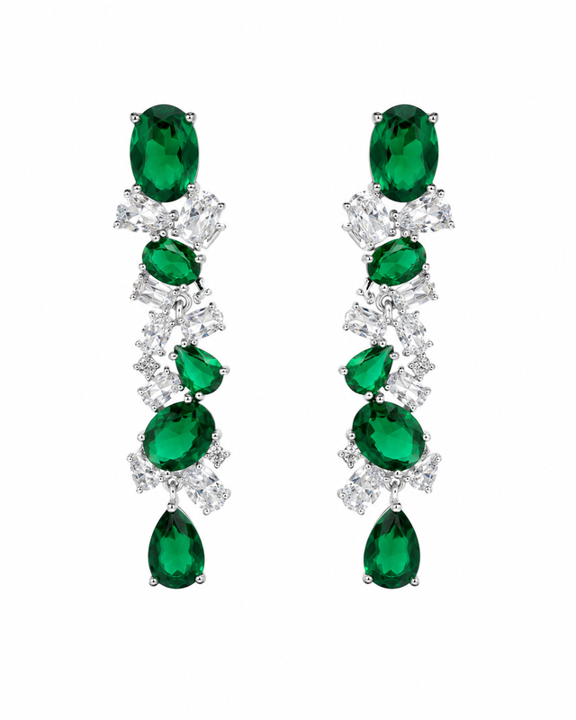 Sterling Silver and Green Zirconia Drop Earrings