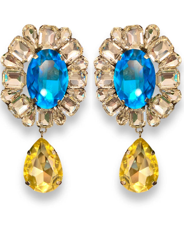 Ilaria Glamour Earrings in blue yellow white combo
