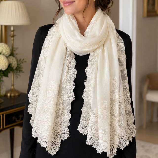 The Ivory Blossom Cashmere Scarf