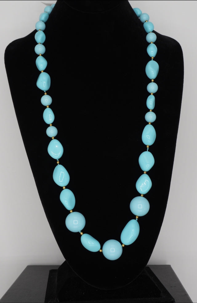 Irregular aqua bead necklace featuring blue-tone Turquoise
