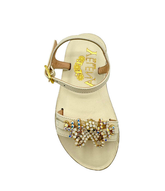Off White Ecru Crystal Octopus Crystal Mini-Me Flat Sandals in Leather - Smaller Size