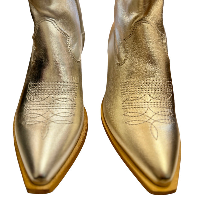 Aria Laminated Cowboy Boots in Light Gold