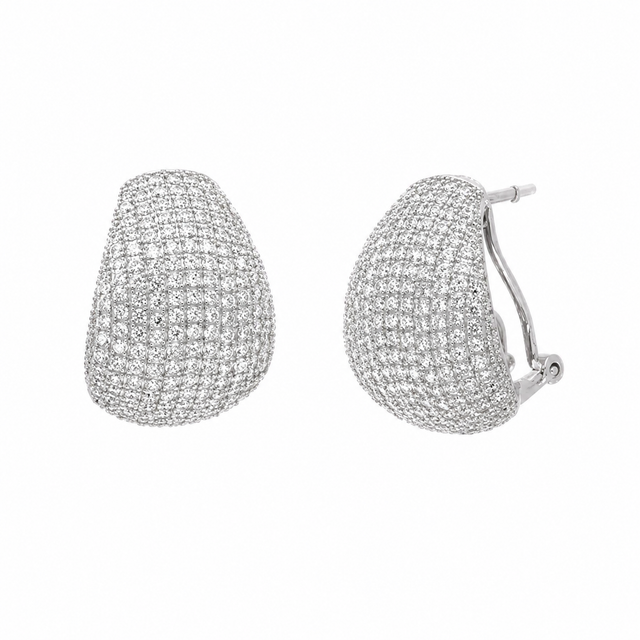 925 Sterling Silver Earrings with Patch Embellished with White Zircon Pave