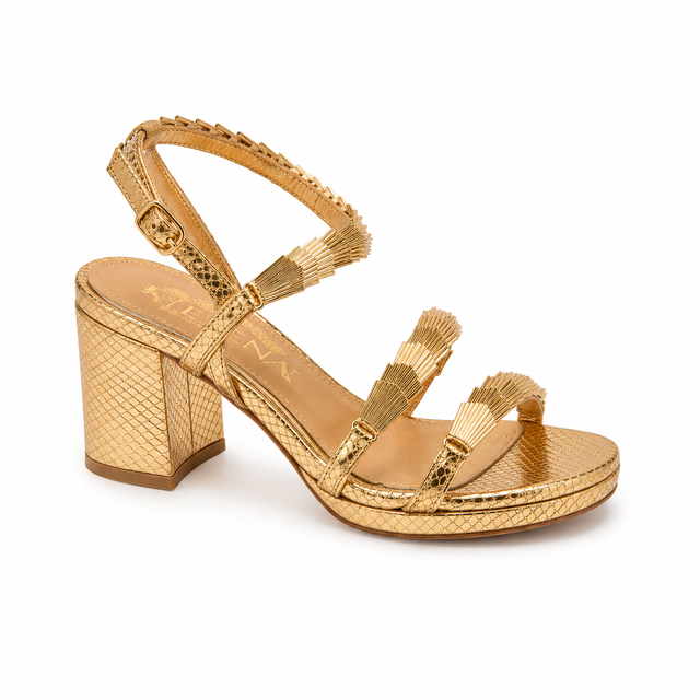 Gold Cobra Snake Chunky Heel Sandals
