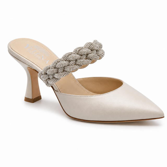 Livia Champagne Crystal-Braided Mule