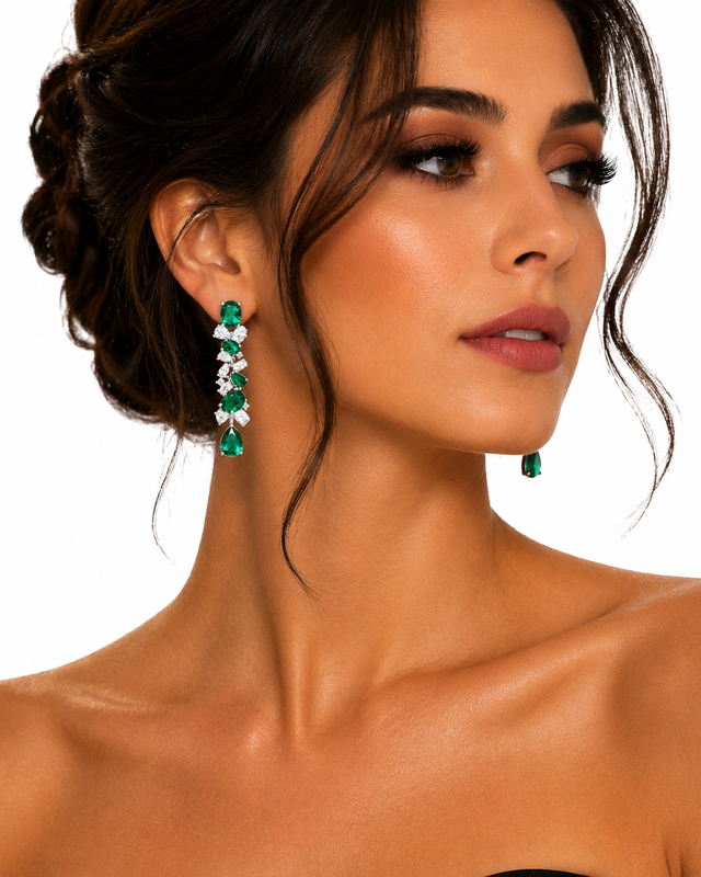 Sterling Silver and Green Zirconia Drop Earrings