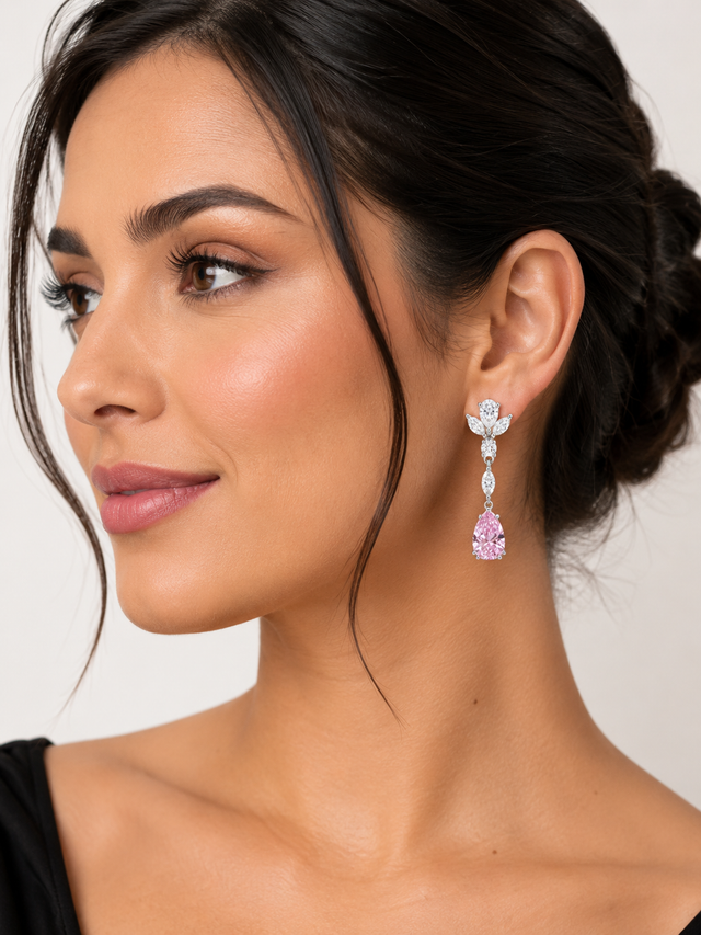 Elegant Pink Cubic Zirconia Teardrop earrings