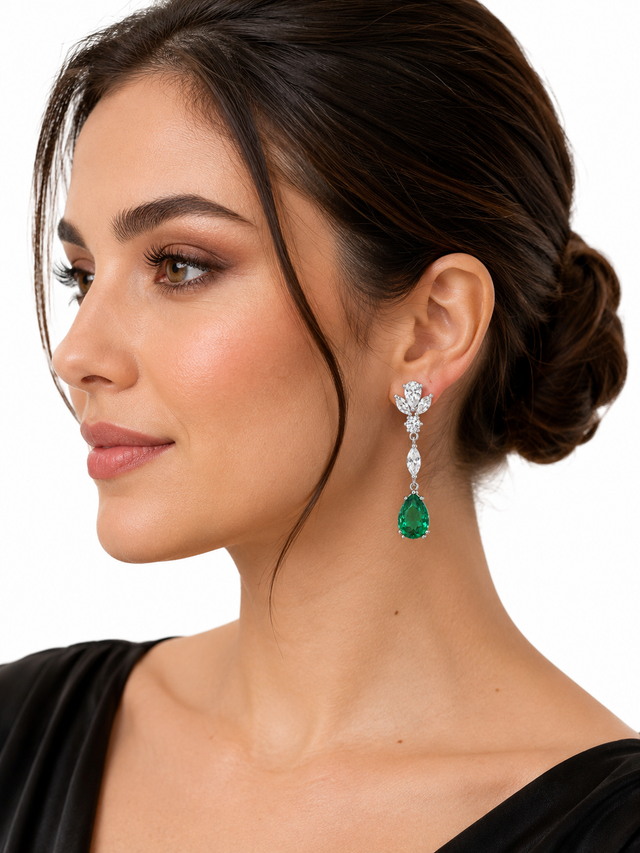 Elegant Green Cubic Zirconia Teardrop Earrings