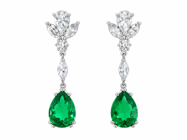 Elegant Green Cubic Zirconia Teardrop Earrings