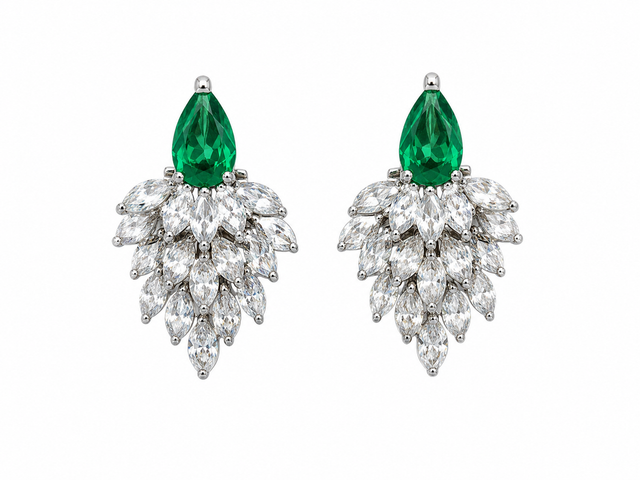 Statement feather design stud CZ Earrings