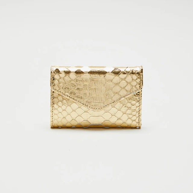 Small metallic gold color folding wallet in Python