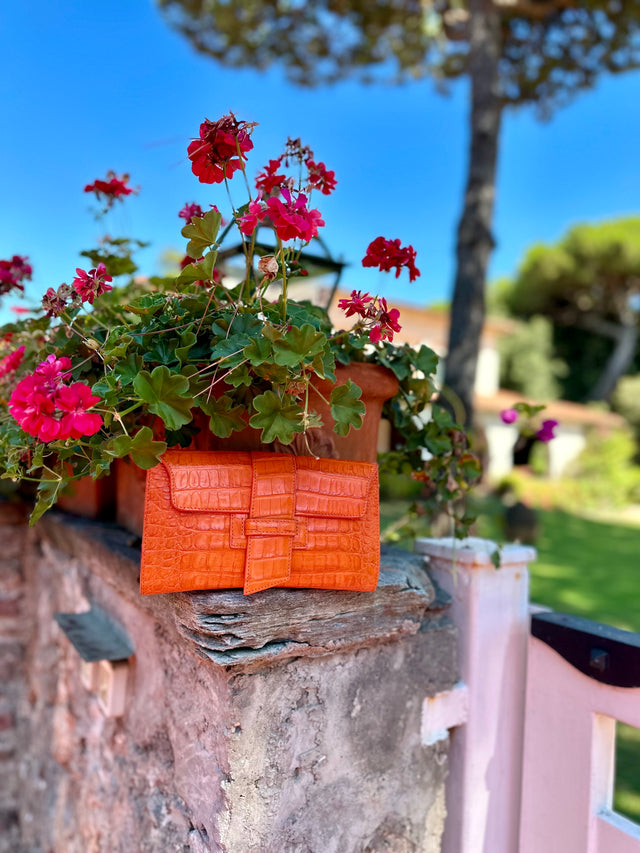 Croco Clutch in Vibrant Tangerine