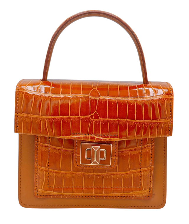 Divina Top Handle Croco Bag in Orange