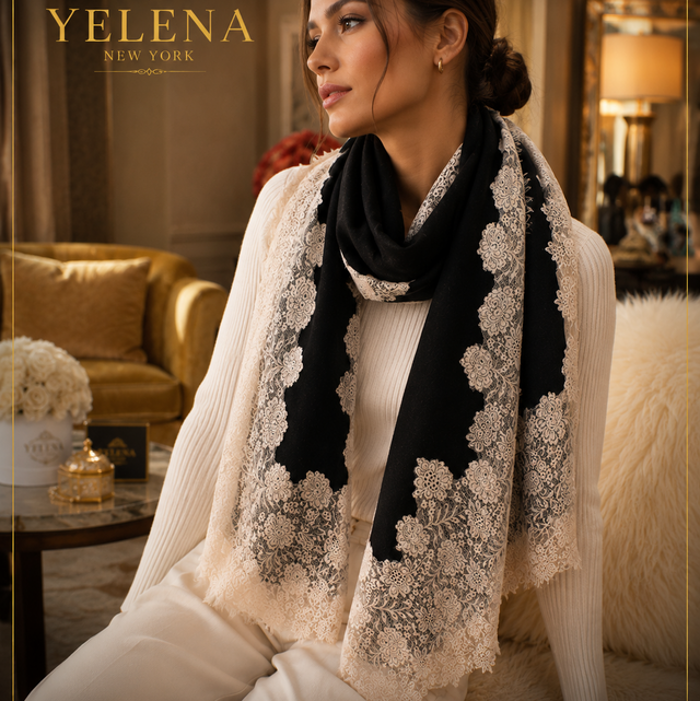 The Aria Chantilly Lace Cashmere Scarf