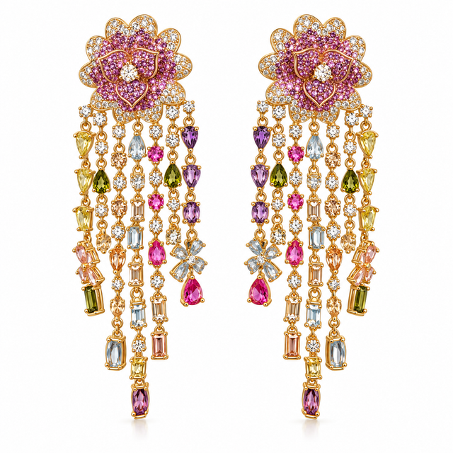 Multicolored Flower-cascade Earrings