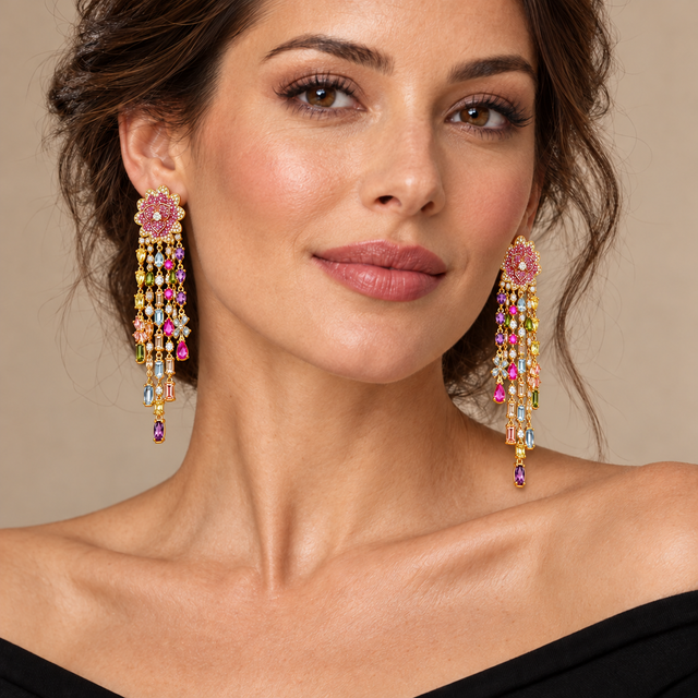 Multicolored Flower-cascade Earrings