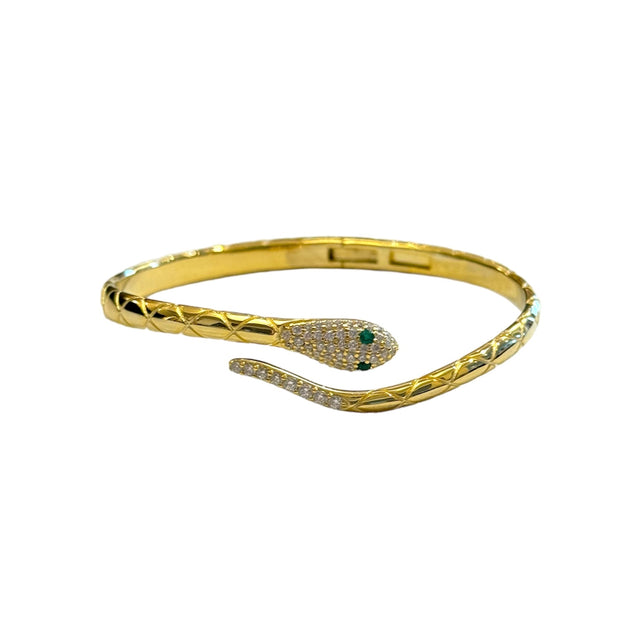 Petite Snake Cuff with Green Stone Eyes in Gold