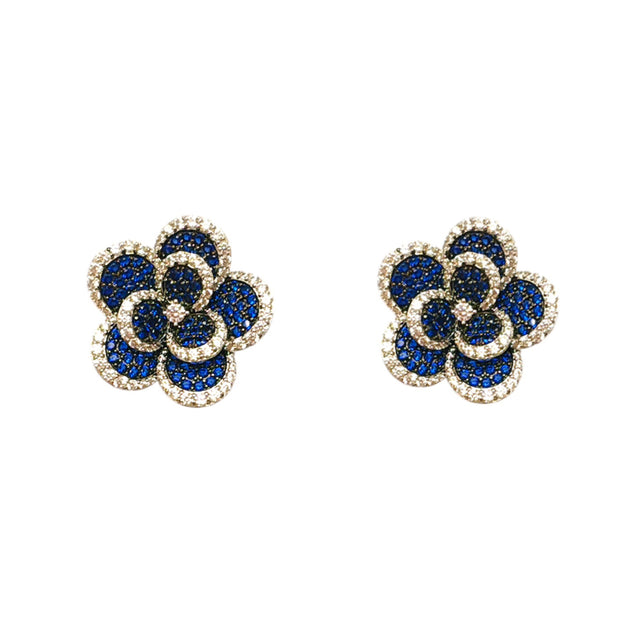 Large blue flower stud earrings