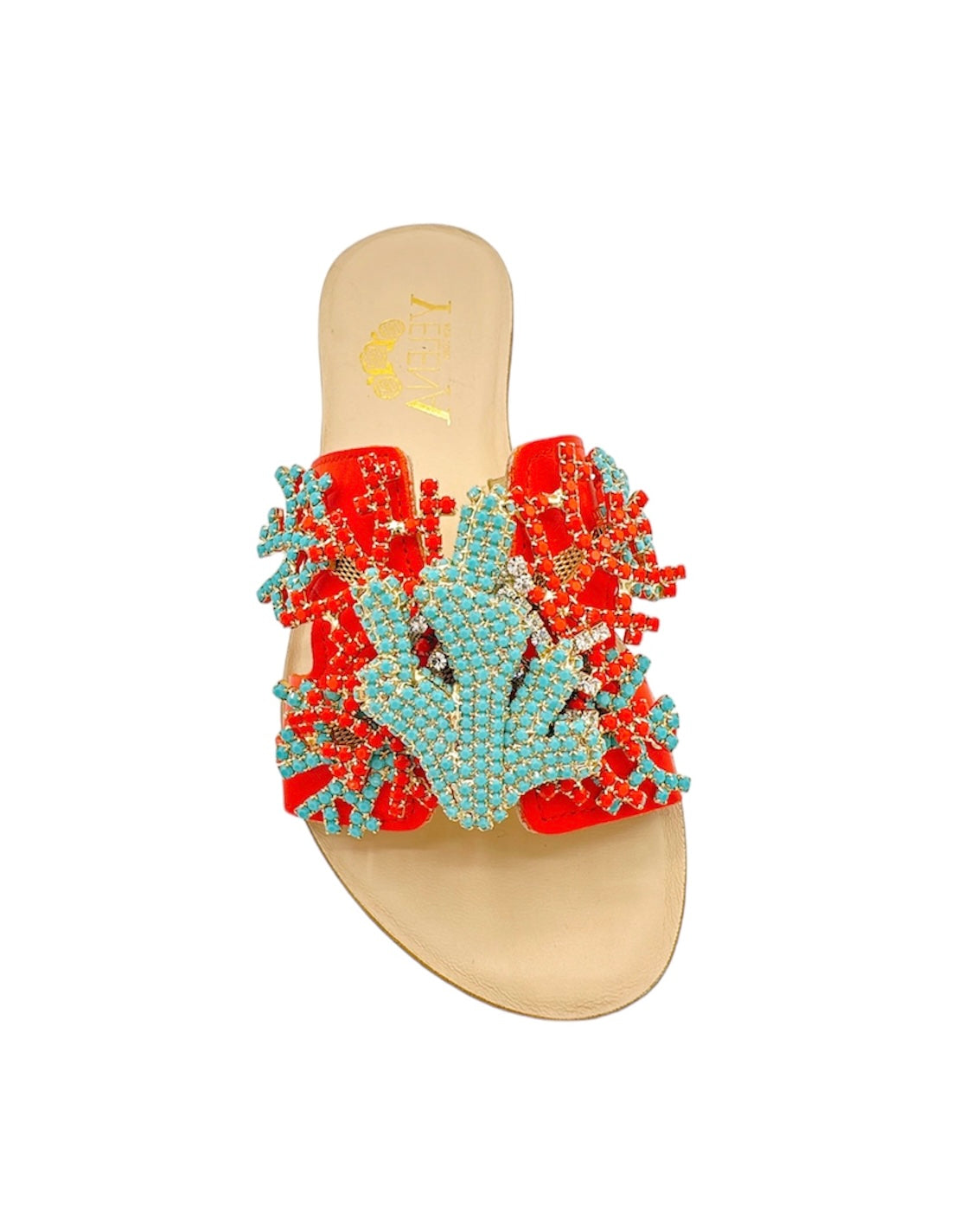 Orange Coral color Coral Embellishment Slide Sandals