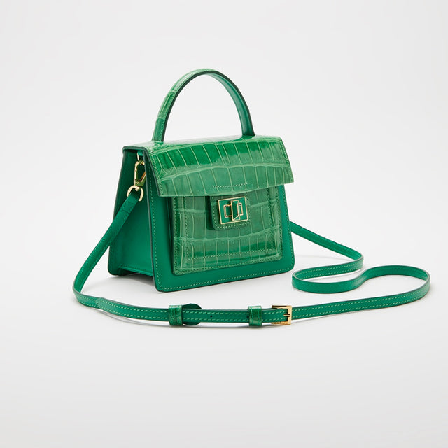 Divina Top Handle Croco handbag in Green