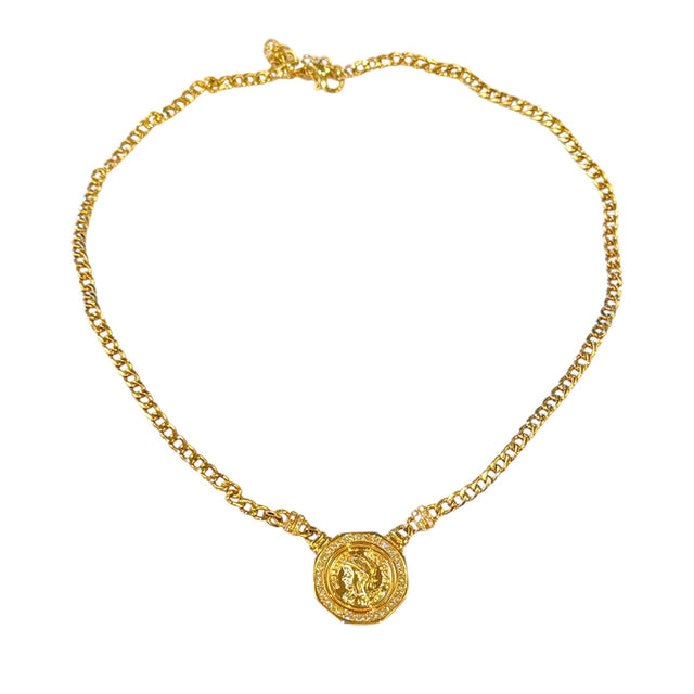 14k gold chain necklace with gold and diamond coin