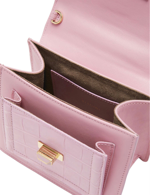 Divina Top Handle Croco Bag in Baby Pink