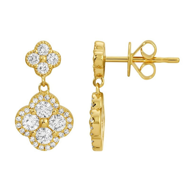 14k gold and diamond clover charm earrings