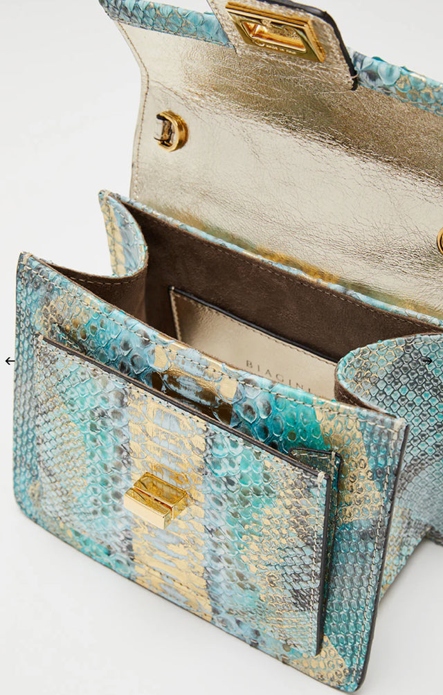 Python handbag with hand-painted seahorse enamelled brass handle