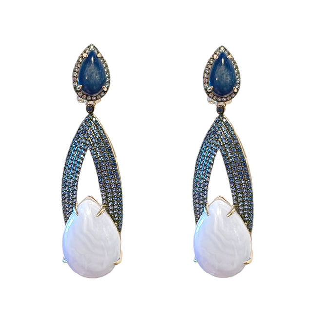 Blue double stone drop earrings