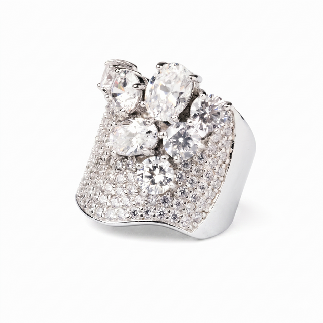 Pavé Band Ring with Cluster of White Zirconia