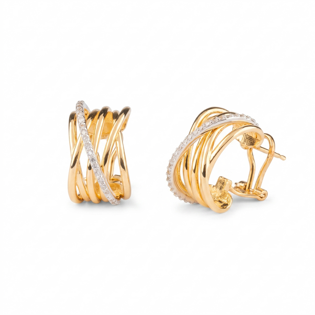 Smooth Half-Hoop Earring with Zirconia
