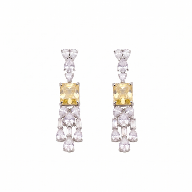 Yellow Jewel and Cubic Zircon Earrings
