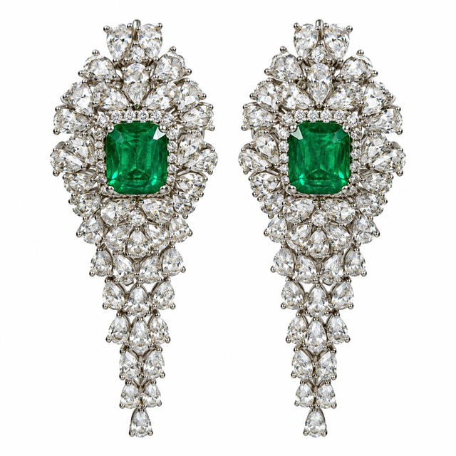 Green stone pendant earrings