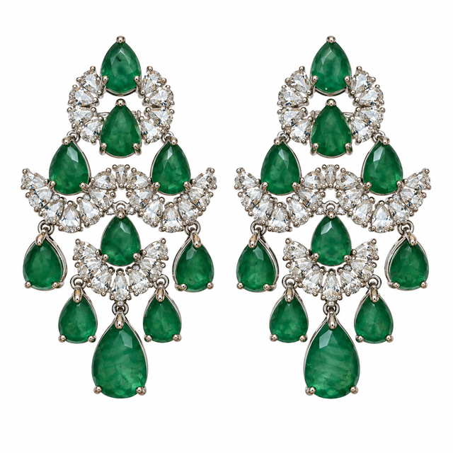 Green and silver drop earrings