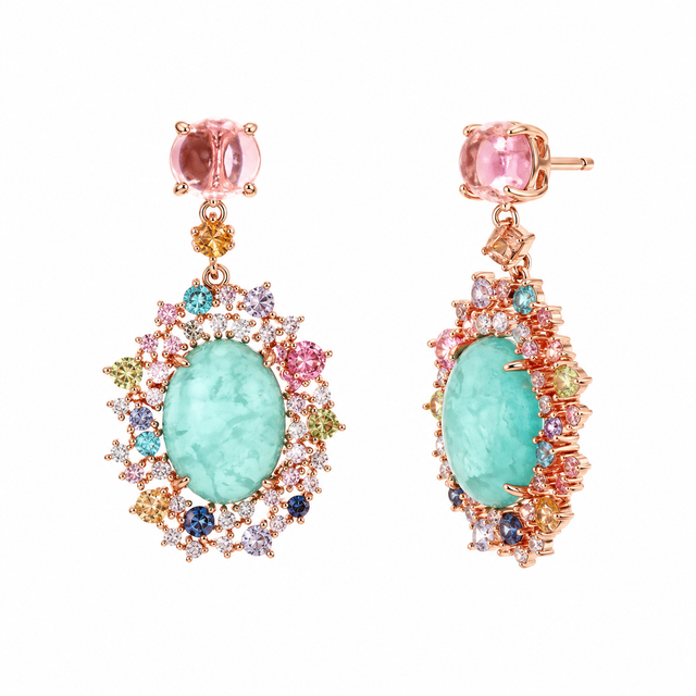 Aquamarine and multicolor zircons Earrings