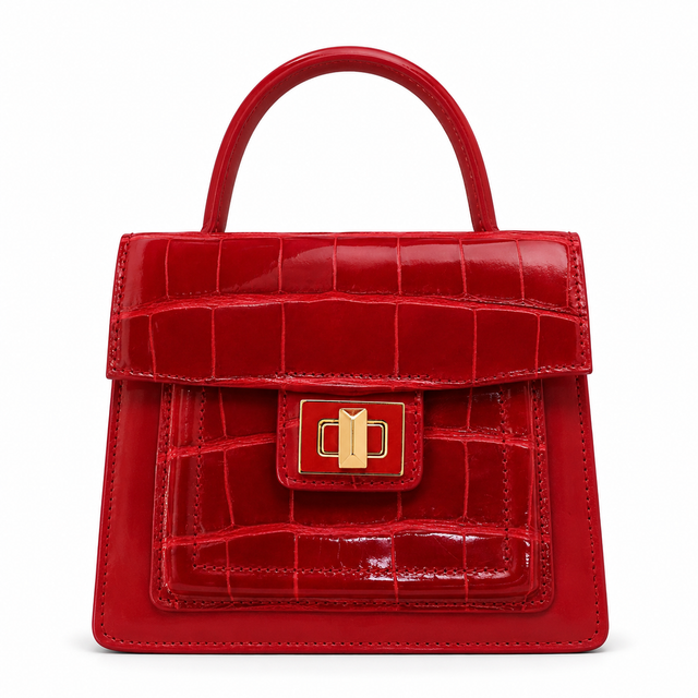 Red Divina Croco Top Handle Bag