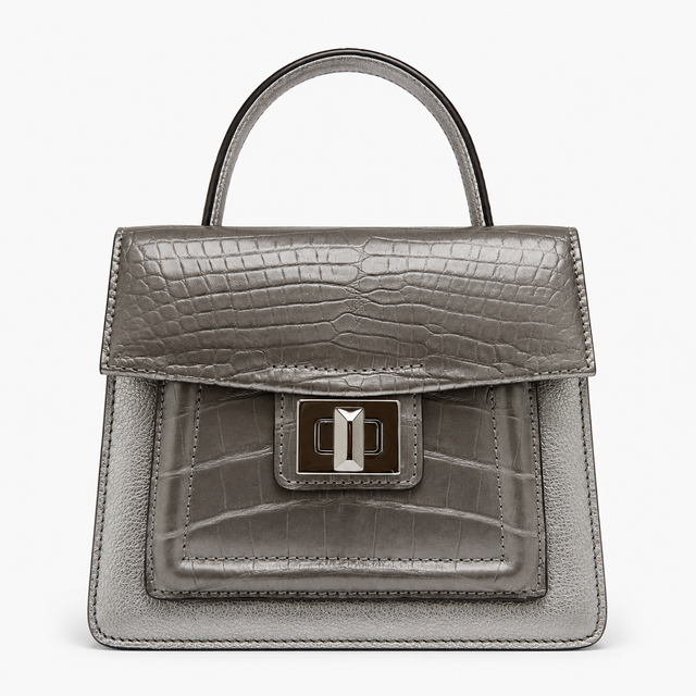 Silver Divina Croco Top Handle Bag