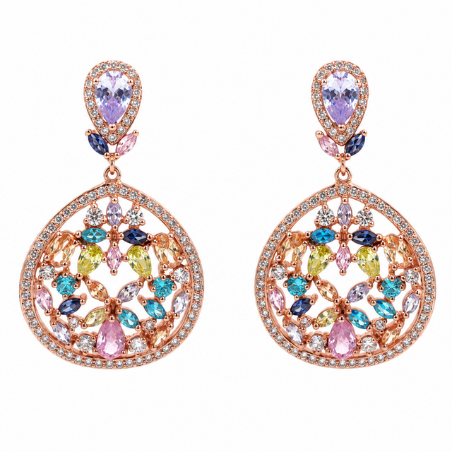 Multicolor Pastel Gemstone Chandelier Earrings