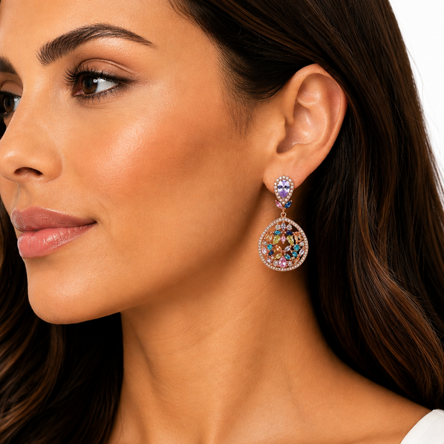 Multicolor Pastel Gemstone Chandelier Earrings