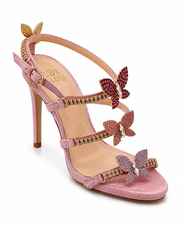 Pink Butterfly Crystal High Heel Sandals