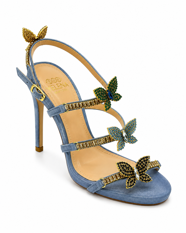 Baby Blue Butterfly Crystal High Heel Sandals