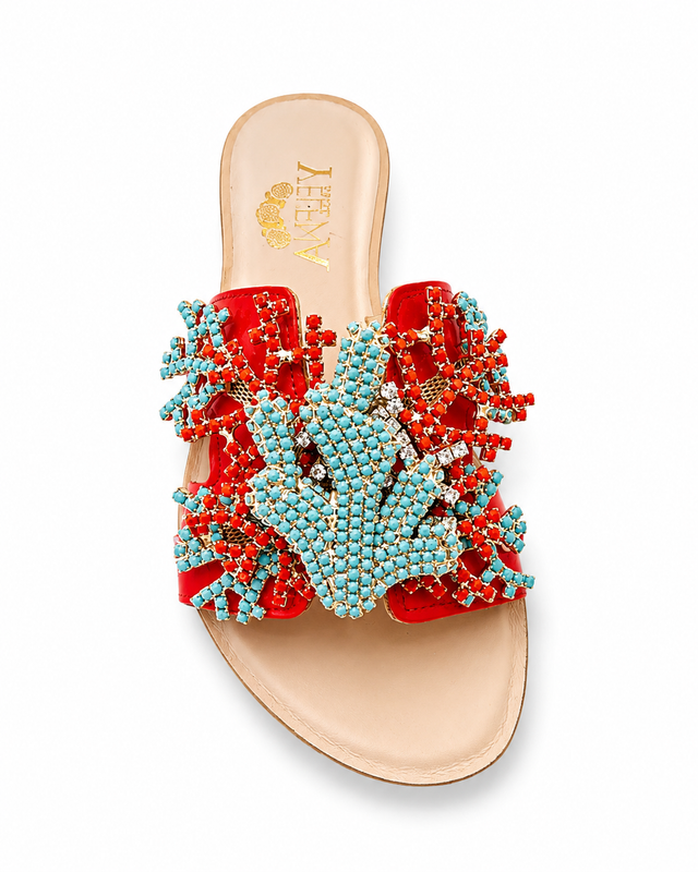 Orange Coral color Coral Embellishment Slide Sandals