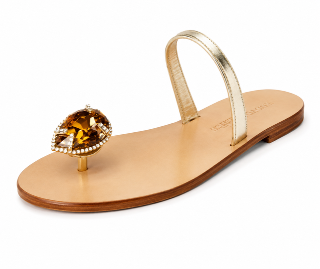 Yelena NY "Crystal Drop" Capri Sandals in Gold