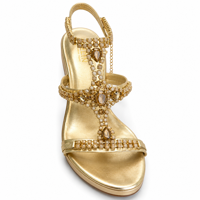 High heel platform Tiffi Capri Sandals in Gold